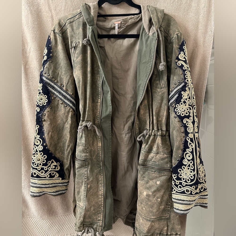 Free People Embellished Acid Wash Jacket